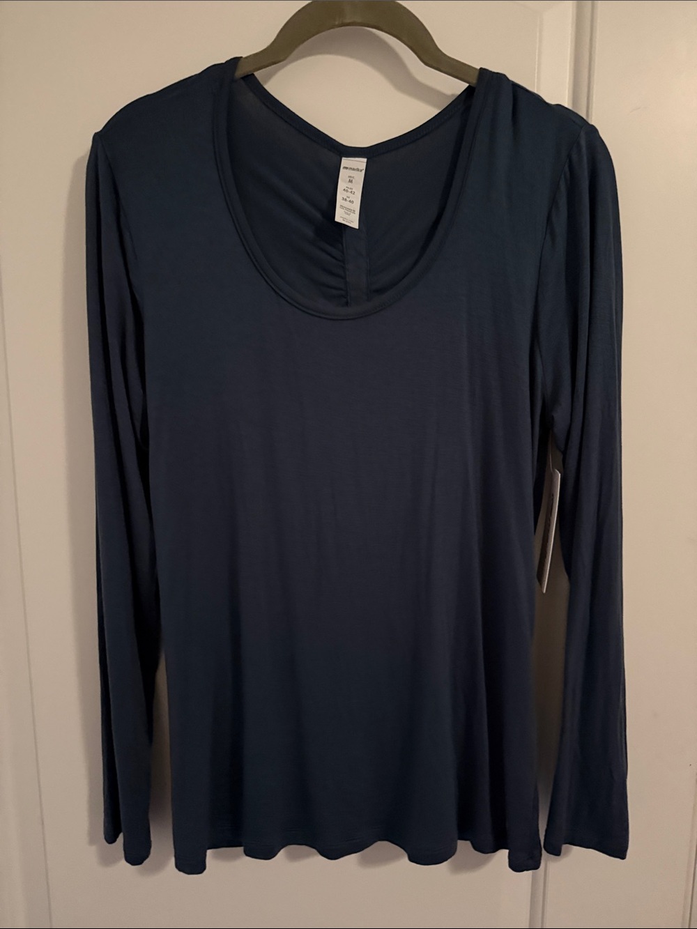 Marika Slate Blue Long-Sleeve Scoop Neck Top